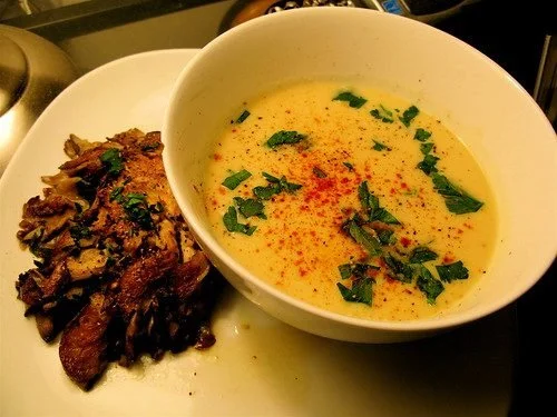 Spicy Cauliflower Soup & Braised Lobster Mushrooms
