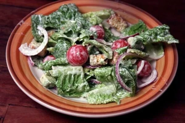 Romaine Salad with Cornbread Croutons & Buttermilk Garlic Dressing