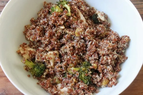 Quinoa with Leftover Chicken, Roasted Broccoli & Balsamic Vinaigrette