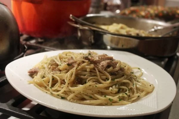 Pasta with Roast Chicken, Currants and Pine Nuts* (*Unless You Can’t Afford Them)
