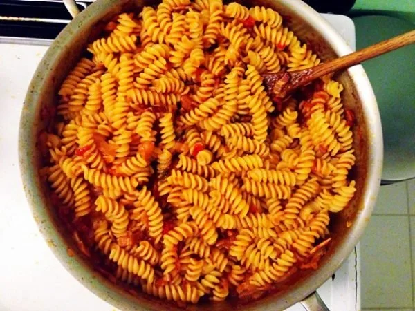 My Ultimate Comfort Food: Fusilli with Bacon Tomato Sauce