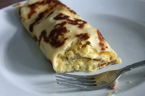 Breakfast Crêpes with Eggs, Bacon and Cheese
