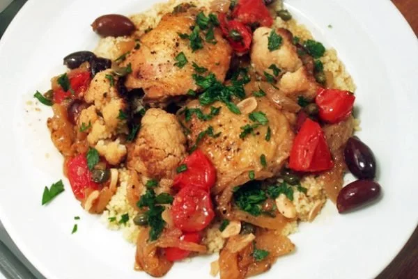 The Ultimate Weeknight Dinner: Braised Chicken Thighs and Cauliflower with Olives and Capers