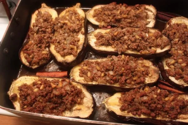 Stuffed Eggplant with Lamb and Pine Nuts