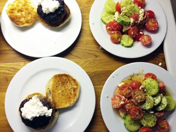 Lamb Burgers and Greek Salad