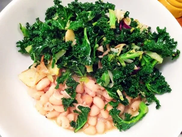 Lemony Greens on Garlicky Beans