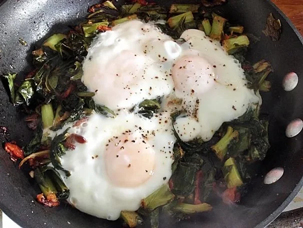 One-Pan Eggs, Greens, and Bacon