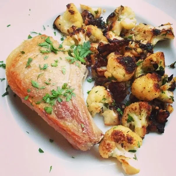Quick-Brined Pork Chops with Pan-Fried Cauliflower