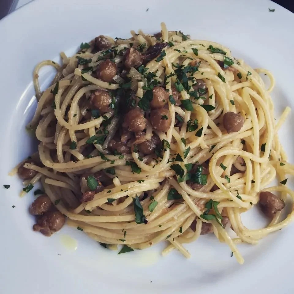 Spaghetti with Crispy Chickpeas and Preserved Lemon