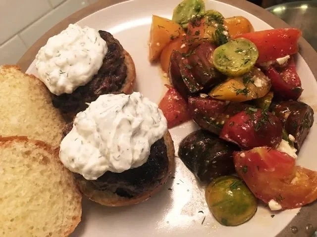 Lamb Burgers and Tomato Salad