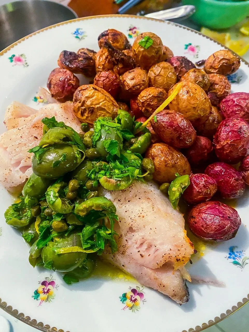 One-Pan Cod and Potatoes with Olive Gremolata