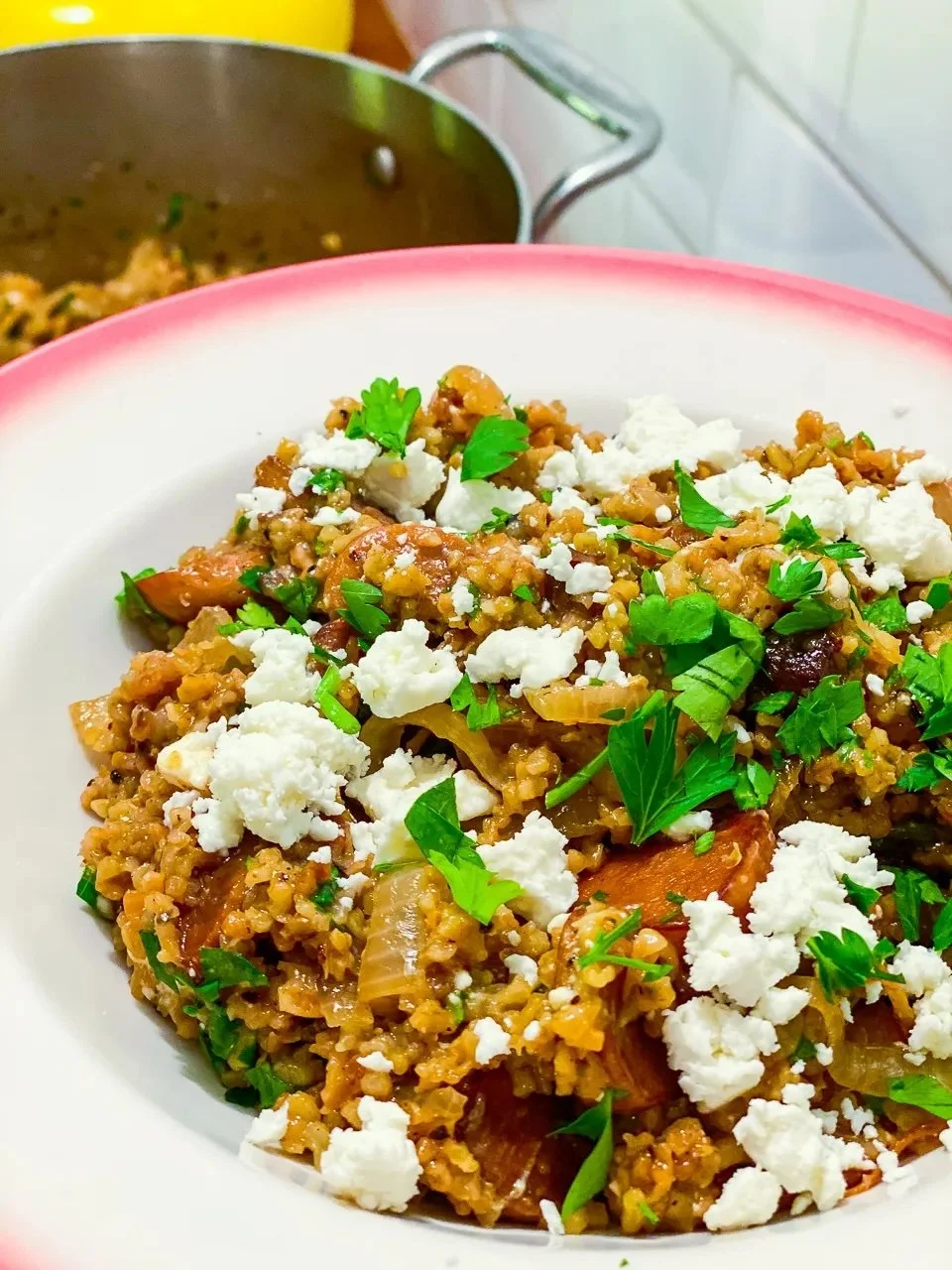 Get Your Freekeh On with Balsamic Mushrooms, Caramelized Onions, and Feta