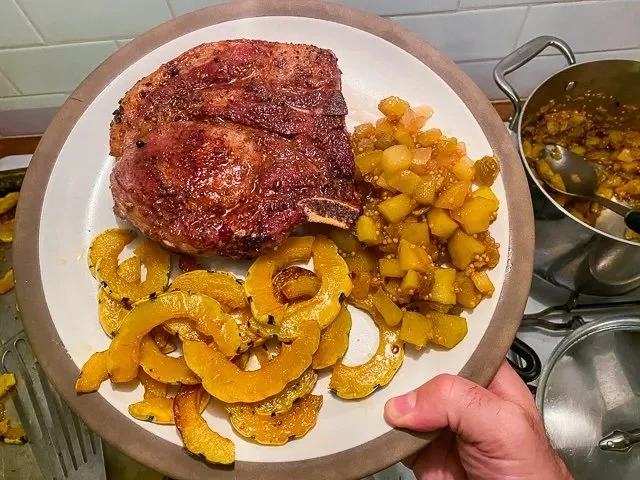Spiced Pork Chops with Delicata Squash and Apple Chutney