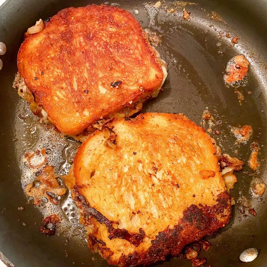 Grilled Cheese with Caramelized Onions, Grainy Mustard, and Gruyère