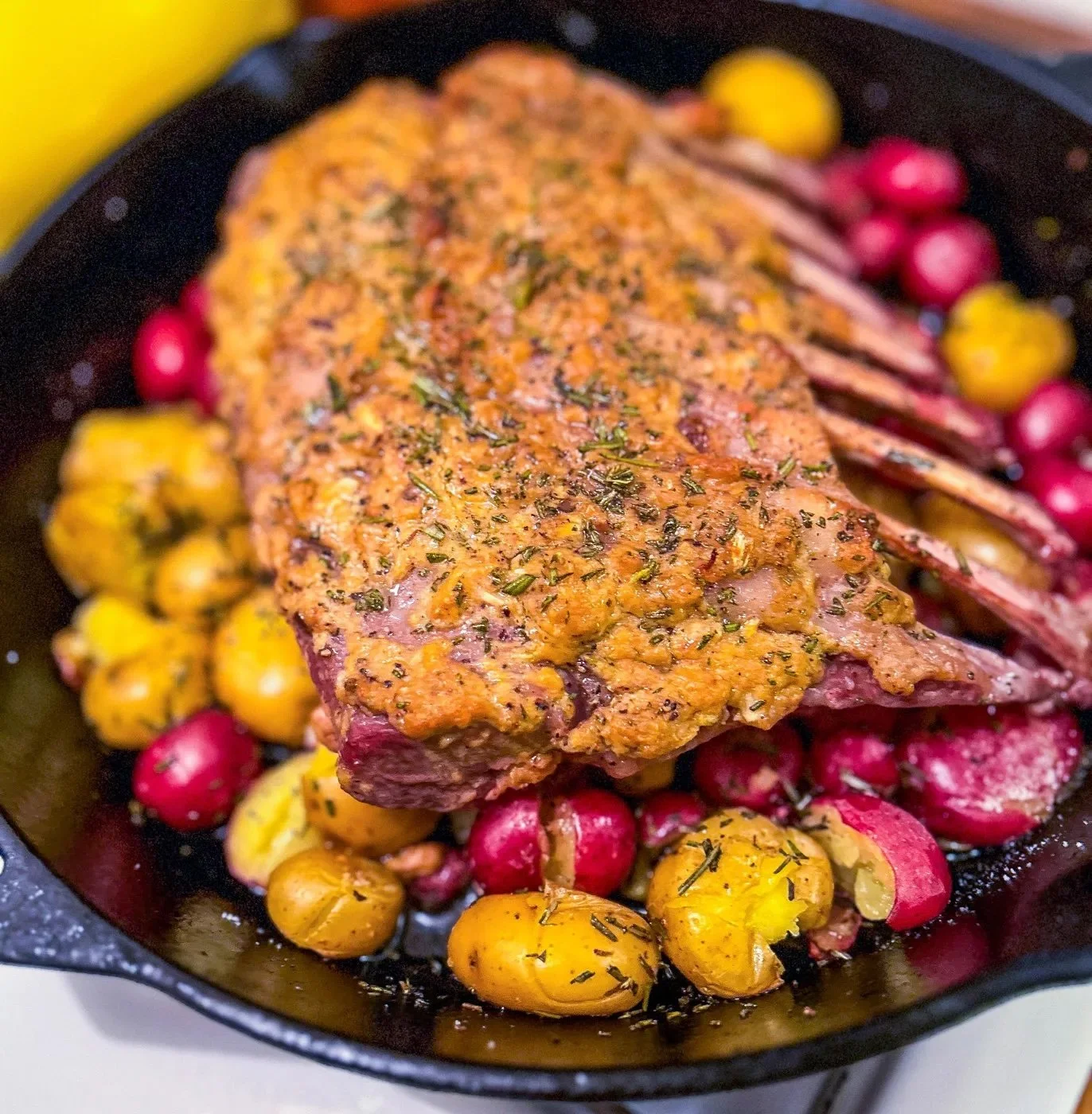 Rosemary Dijon Rack of Lamb with Crispy Potatoes