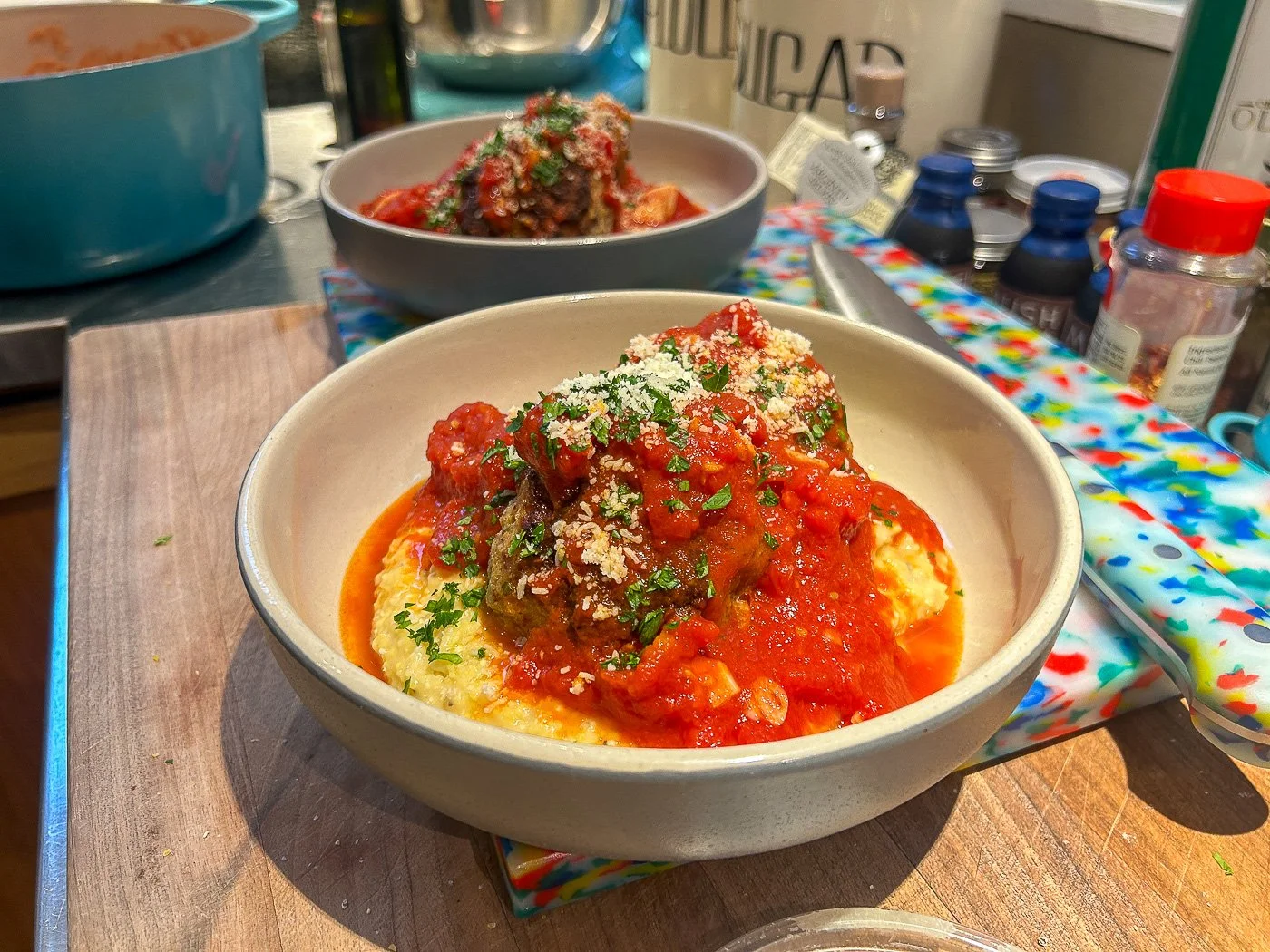 Quick Meatballs Over Slow-Cooked Polenta