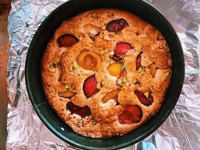 Multicolored Plum Cake with Pistachios
