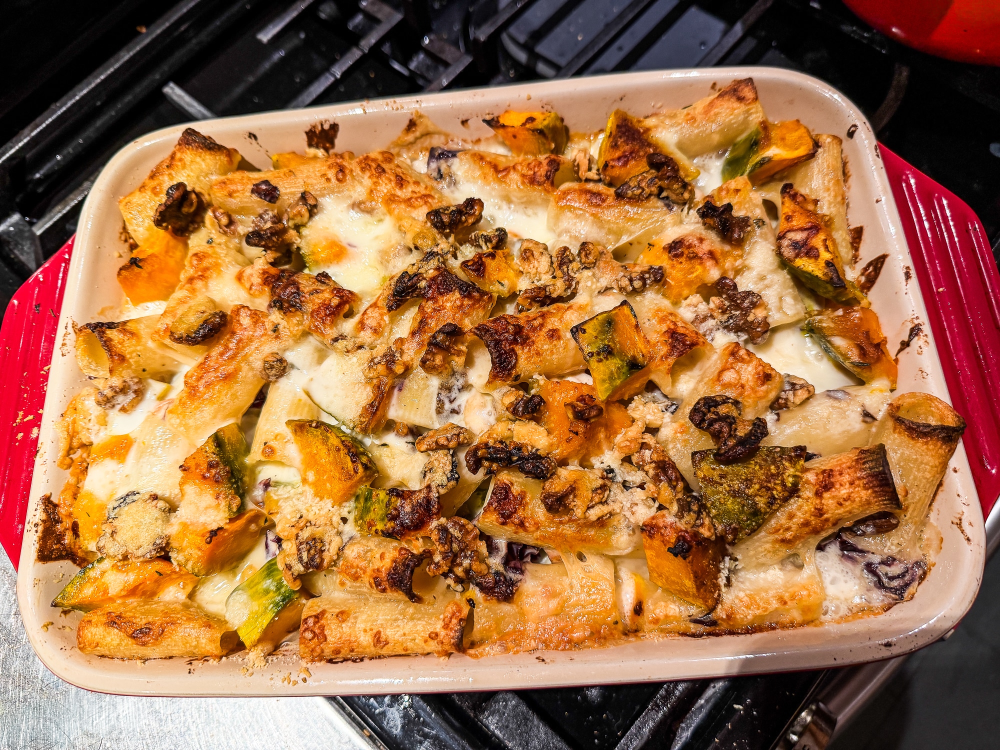 Baked Pasta with Kabocha Squash, Radicchio, Walnuts, and Taleggio