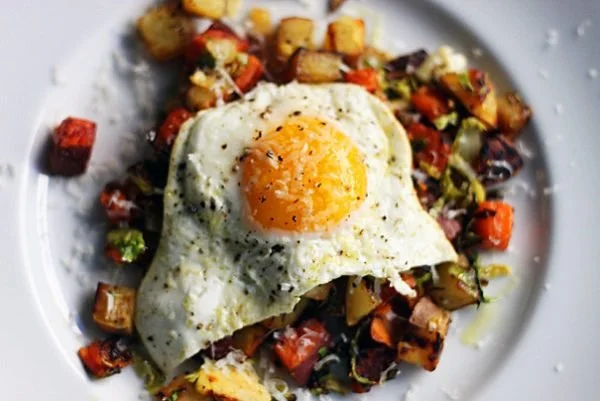 Sweet Potato and Brussels Sprout Hash
