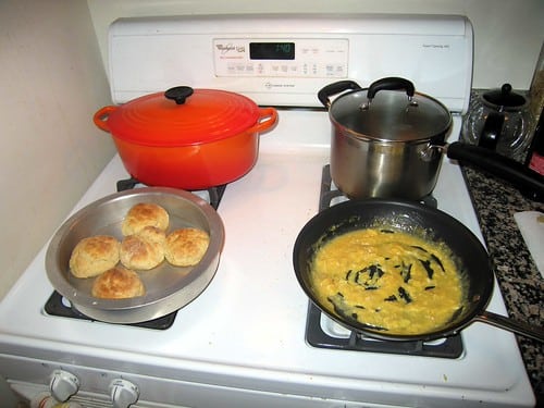 The Best Part of Waking Up Is Soft Scrambled Eggs and Homemade Biscuits with Apple Butter.  (Folgers sucks.)