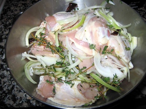 Allow Me To Astound You With My Kitchen Prowess and the Recipe I Made from my New Favorite Cookbook: Devil’s Chicken Thighs with Braised Leeks and Dijon Mustard from “Sunday Suppers at Lucques” [Plus: Bread Pudding!]